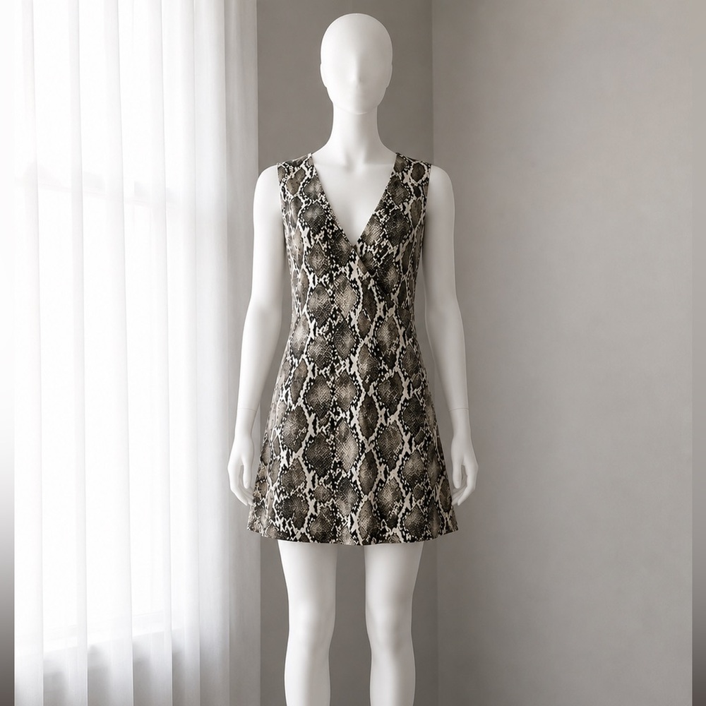 NWOT Mod 60s inspired Sleeveless Snake Print V-Neck Shift Dress